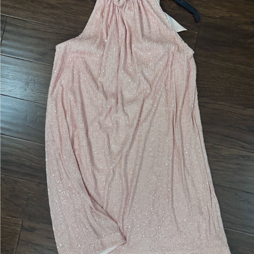 Pink Halter Neck Sequin Top